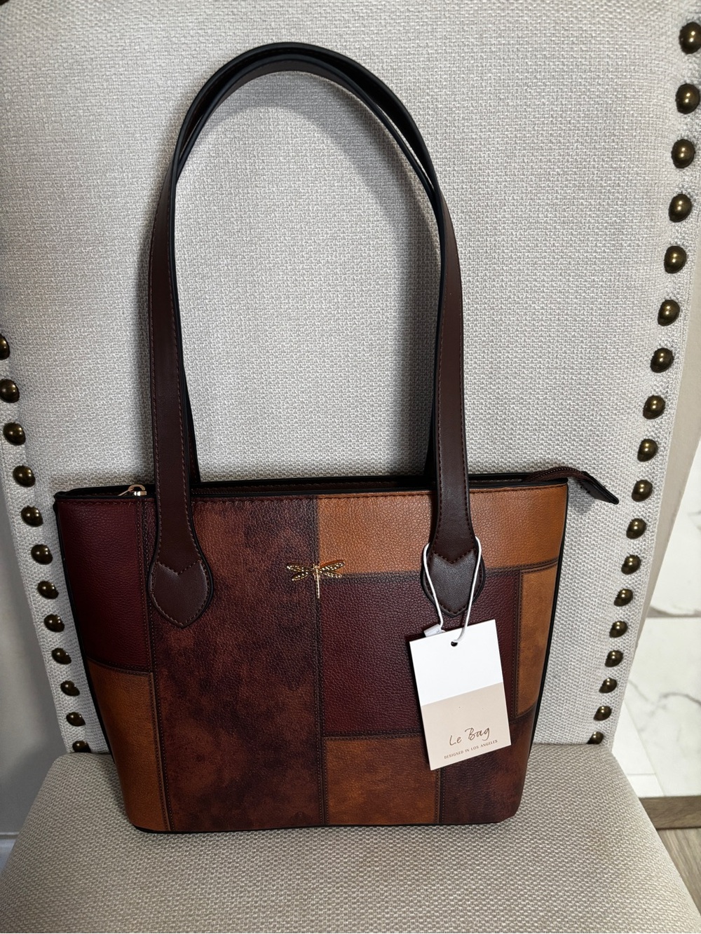 Patchwork Brown Leather Shoulder Tote